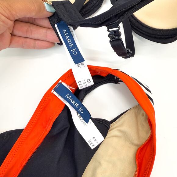 Marie Jo Matching Bikini Set Black Orange Swim - 34B Size S - Picture 6 of 7